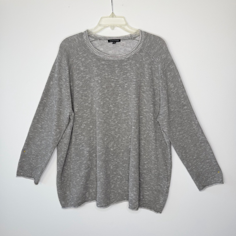 EILEEN FISHER Minimalist Lagenlook Oversized Gray Lightweight Linen Sweater XL